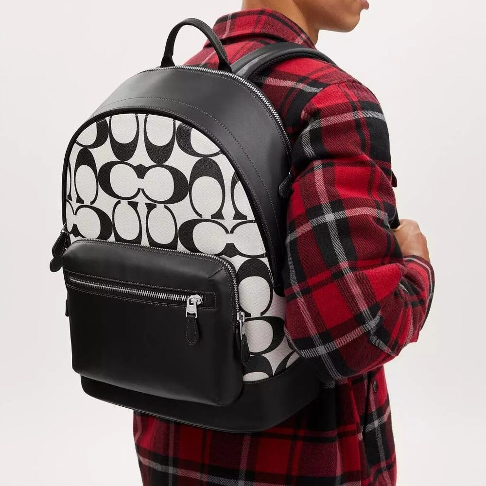 New Coach Black & White West Backpack In Signature Canvas